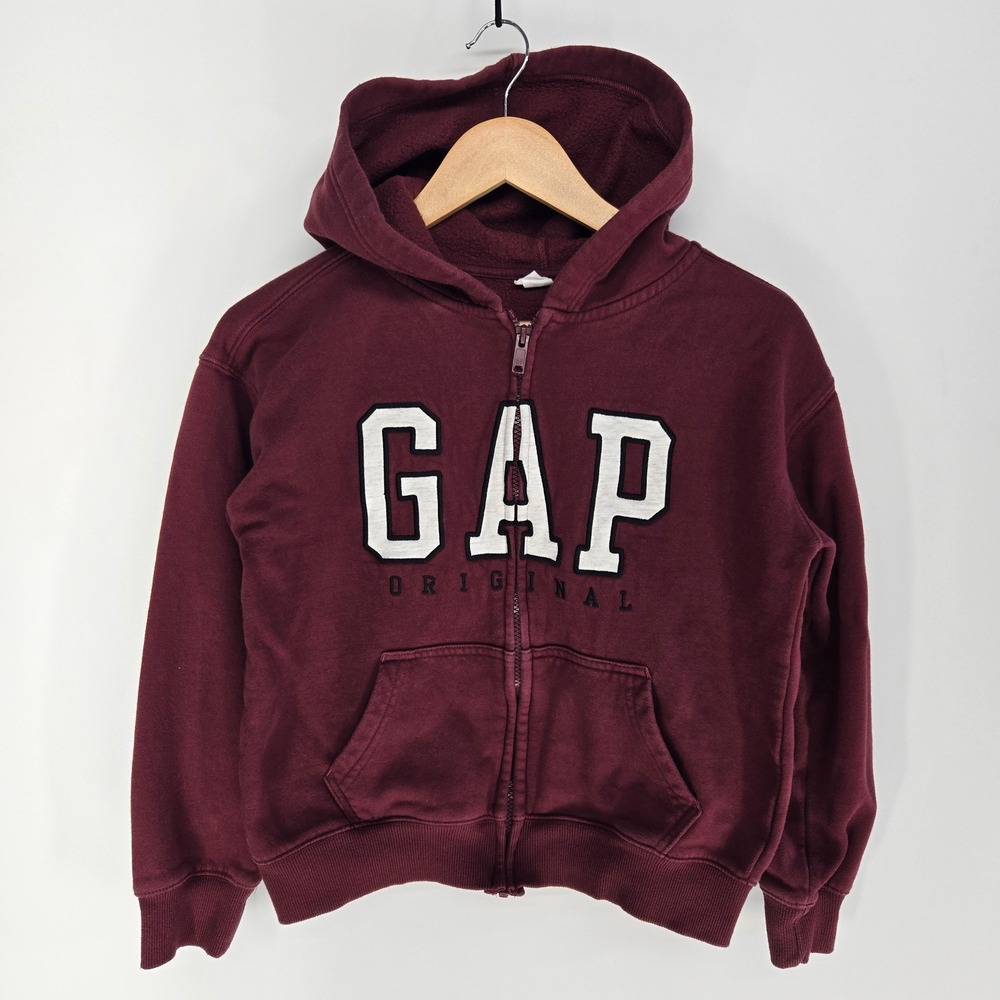 GAP Zip Up Hoodie Kids L 10/12 Maroon Red Original Logo Fleece Sweatshirt